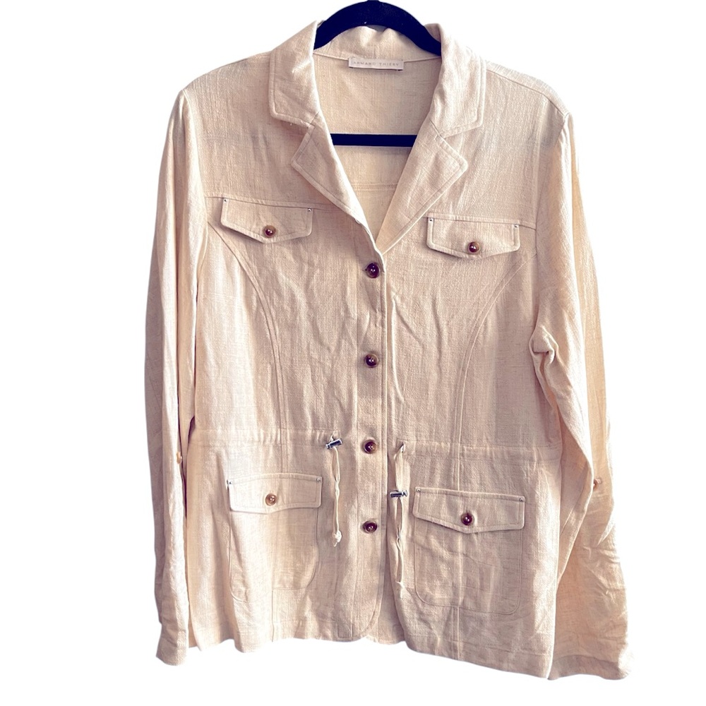Armand Thiery Cream Button-Up Lightweight Linen Blend Jacket size 40 Medium M - Picture 2 of 8